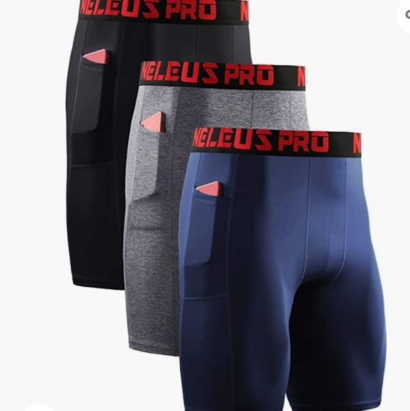Neleus Pro Men's 3-pack Compression Short with pocket - Picture 1 of 12